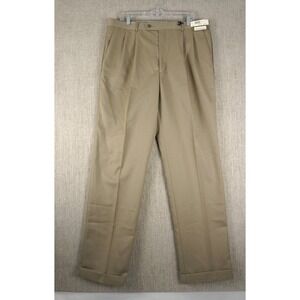 Louis Raphael Mens Wool Blend Pants Khaki Size 38/34 Cuffed Pleat NWT